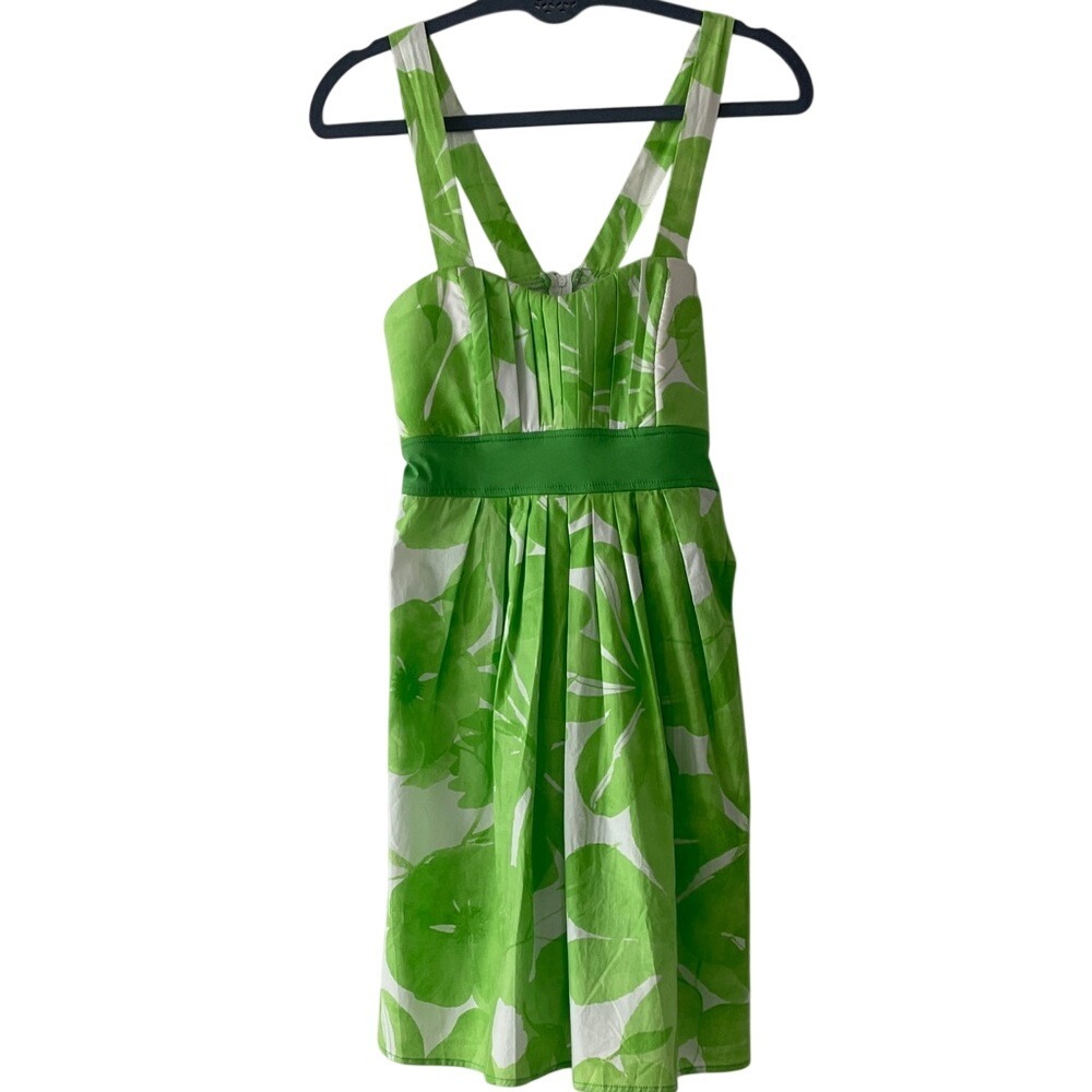 Deb City Triangles Y2K Lime Green Floral Dress Size 7 NWT